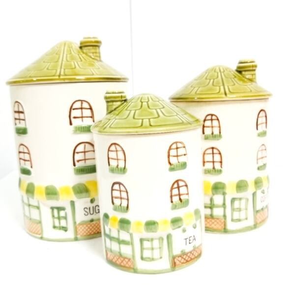 Vintage Parisian cottages 3 canister set - Picture 1 of 13